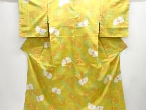 未使用品　抽象枝花模様織り出し手織り紬着物